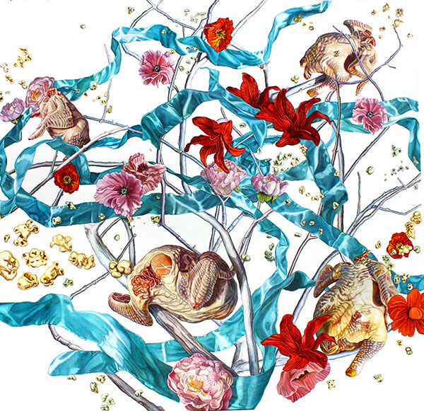 Tree of Life with Chickens (from the tree of life series); 2014; Oil on canvas 48" x 50" 